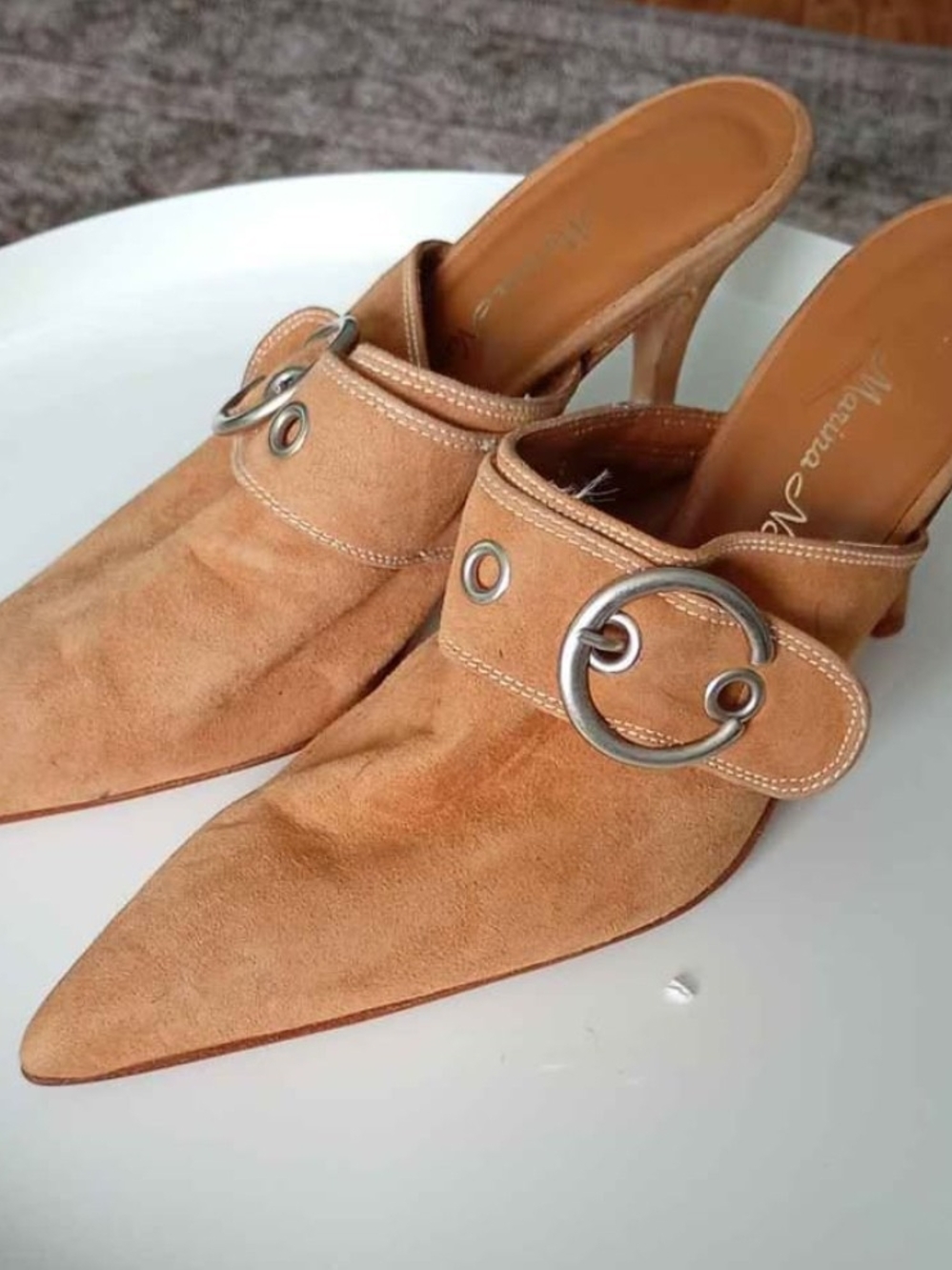 Women's Tan Suede Slip-On Heeled Mules